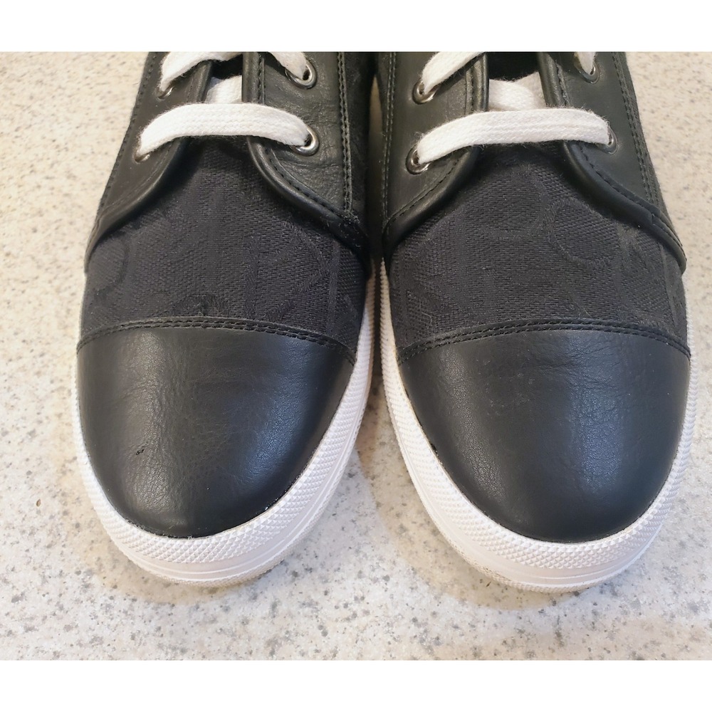 Calvin Klein Logo Sneakers Merlinda‎ Womens Shoes 8 1/2 M Black White Leather - Picture 2 of 9